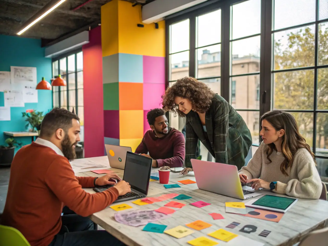 A dynamic image of a digital marketing team collaborating on a campaign, analyzing data, and optimizing strategies to maximize brand reach and engagement.